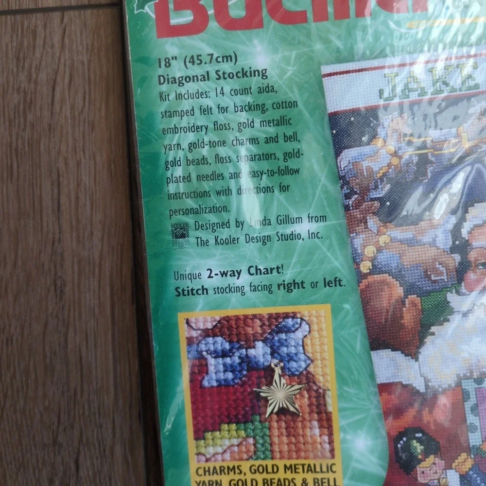 NOS Vtg 90's Bucilla Christmas Stocking Kit Santa Sleigh Toy Cross Stitch 84105
